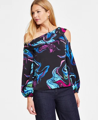 I.n.c. International Concepts Women's Printed Asymmetrical One-Shoulder Top, Exclusively at Macy's