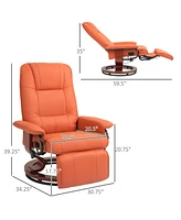 Faux Leather Manual Recliner, Adjustable Swivel Lounge Chair with Footrest, Armrest and Wrapped Wood Base for Living Room, Orange