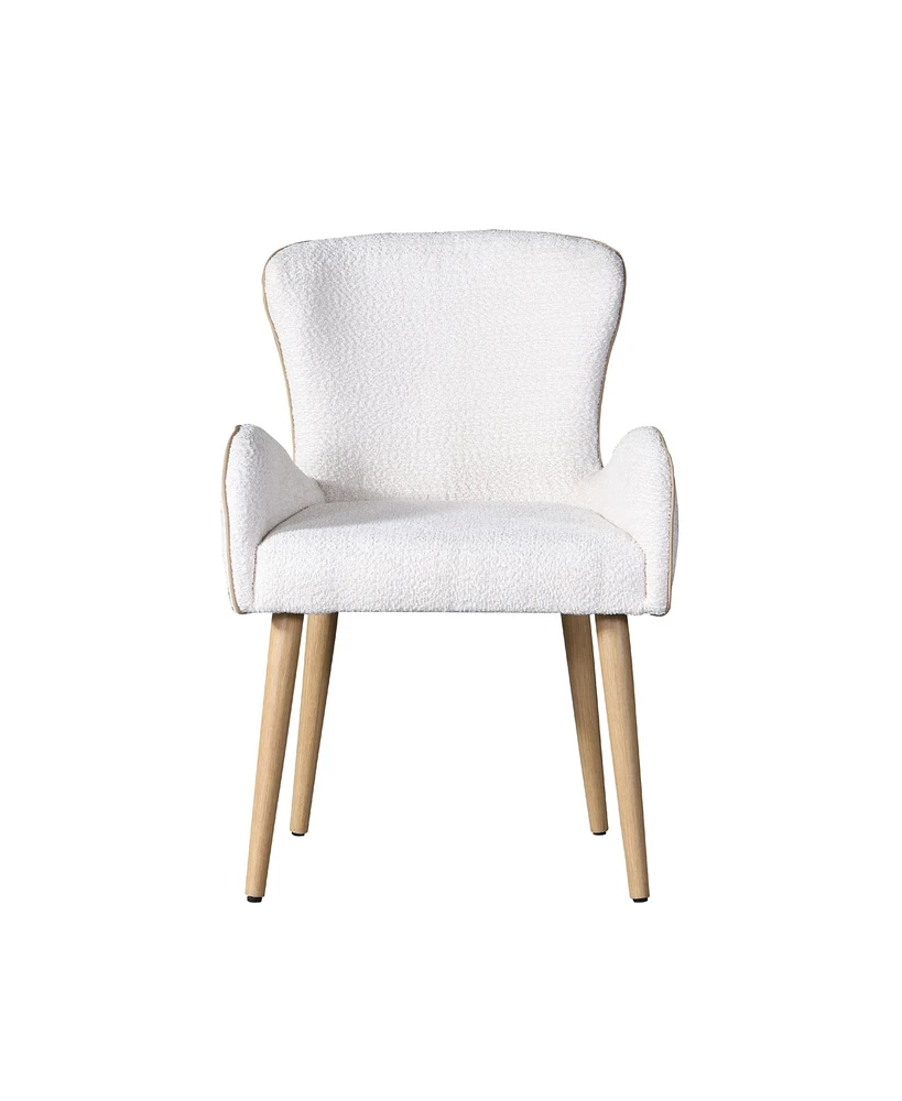 Streamdale Furniture Qwin Side Chair (Set-2), Beige Boucle & Oak Finish