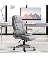 Streamdale Furniture Vinsetto High Back 360 Swivel Ergonomic Home Office Chair with Flip Up Arms, Faux Leather Computer Desk Rocking Chair, Grey