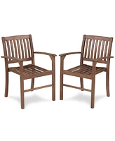 Streamdale Furniture Patio Dining Chair Set of 2, Solid Wood Indoor Outdoor Furniture Brown