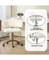 Velvet Home Office Desk Chair, Modern Cute Computer Chair, Wheels Swivel Height Adjustable Swivel Task Chair for Home Office (Beige Velvet)
