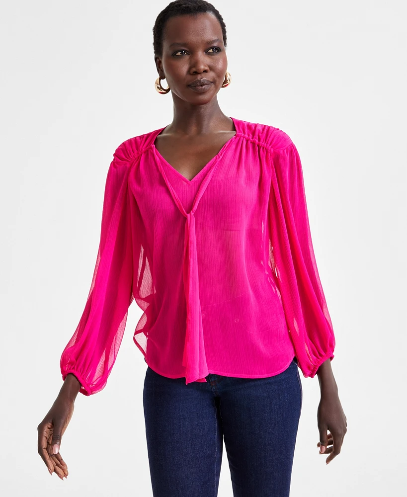 I.n.c. International Concepts Women's Long-Sleeve Neck-Tie Blouse, Exclusively at Macy's