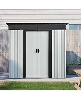 Streamdale Furniture 6ft x 5ft Outdoor Metal Storage Shed with Lockable Sliding Doors and Transparent plate for Garden, Lawn ( White and Black )