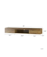 Floating Tv Stand, Wall Mounted Tv Shelf with Led lights & Power Outlet,Wall Mounted Floating 65" Tv Stand with 16 Color LEDs-brown