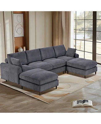 Streamdale Furniture Modern corduroy modular section sofa, U-shaped convertible L