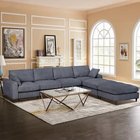 Modern corduroy modular section sofa, U-shaped convertible L-shaped sofa set with pillow, oversized sectional sofa with footstool