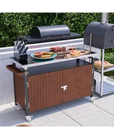 Streamdale Furniture Outdoor Grill Cart with Stainless Steel Tabletop, Storage, Patio Kitchen Island with Wheels, Hooks, and Spice Rack, Waterproof Ou