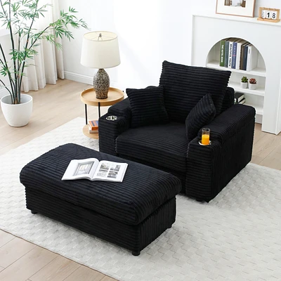 Oversized Accent Chair with Ottoman, Single Sofa Chair with Large Seat and Extra Wide Armrests