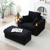 Oversized Accent Chair with Ottoman, Single Sofa Chair with Large Seat and Extra Wide Armrests