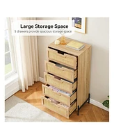 gaomon Modern Rattan 5 Drawers Dresser, Double Dresser For Bedroom