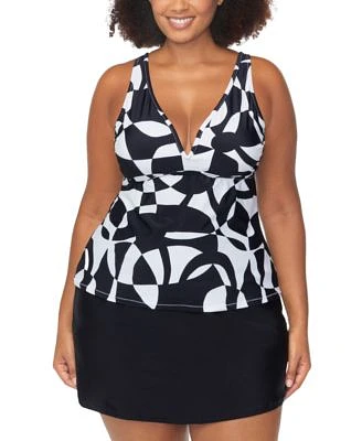 Raisins Curve Trendy Plus Size Tanzania Tankini Top Bravo Tummy Control Swim Skirt