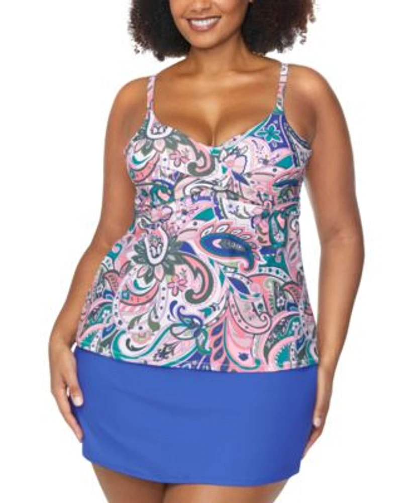 Raisins Curve Trendy Plus Size Aries Underwire Tankini Top Bravo Tummy Control Swim Skirt