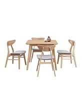 1 Table with 4 Chairs)Wooden Dining Table Set, Modern Simple Design Square Kitchen Table and Fabric Upholstered Dining Chairs for Dining Room
