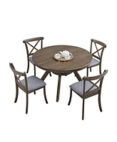 47.24''Round Rubber Wood Dining Table for 4-6 with Wooden Trestle Pedestal Base,Modern Kitchen Wooden Table Dinner Table for Dining Room, Living Room,
