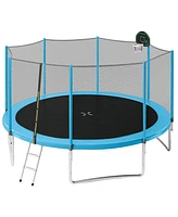 Streamdale Furniture 14FT Trampoline for Kids with Safety Enclosure Net, Basketball Hoop and Ladder