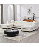 Streamdale Furniture 126-inch Modern Style Chenille Three Piece Sofa, Pull Point Design U-shaped Sofa two Chaise Longue Seats, two Pillows and Plastic
