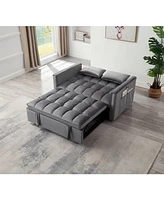 Streamdale Furniture Sleeper Sofa Bed w/Usb Port, 3-in-1 adjustable sleeper with pull-out bed, 2 lumbar pillows and side pocket, soft velvet convertib