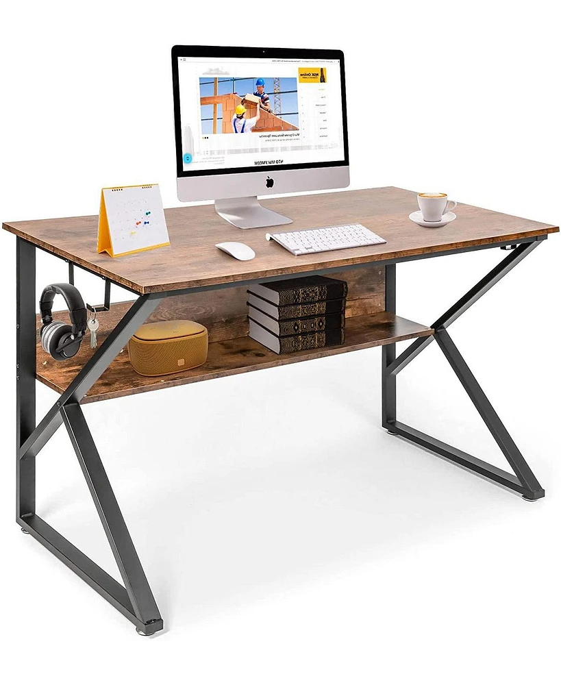 Slickblue Sturdy and Stylish Home Office Computer Desk with Built-in Bookshelf and Storage