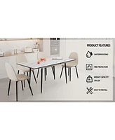 Scalable Mdf modern dining table and chair set, suitable for 2-6 people, white dining table and modern beige round dining chair 4-piece set, medieval