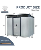 8ft x 6ft Outdoor Metal Storage with Lockable Sliding Doors and Transparent plate for Garden, Lawn (White and Black)