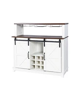 47" Coffee Bar Wine Cabinet with Sliding Barn Door, Sideboard Buffet Cabinet with Wine Bottle Rack, Storage Cabinet for Kitchen, Dining Room