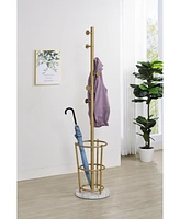 Kings Brand Furniture Lodi Gold Finish Metal 6-Hooks Hat-Coat Stand