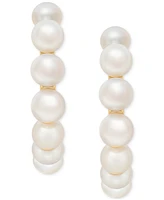 Cultured Freshwater Pearl (4mm) Huggie Hoop Earrings in 14k Gold Over Sterling Silver