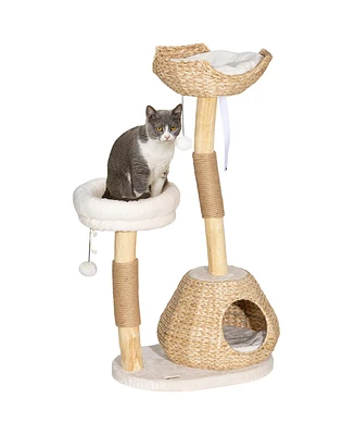 PawHut 41" Cat Tree for Indoor Cats with Wooden Cat Scratching Posts, Condo