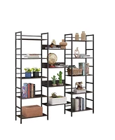 Slickblue Triple Wide 5-Shelf Bookshelves - Industrial Retro Wooden Design for Home and Office Open Storage Solutions