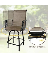 Slickblue Set of 2 Outdoor Swivel Bar Stools High Back Patio Chairs with Armrests & Breathable Textilene