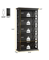 Tribesigns 71 Inches 6-Tier Industrial Bookshelves and Bookcases, Floor Standing 5 Shelf Display Storage Shelves Tall Bookcase