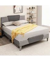 Sugift Queen Velvet Upholstered Bed Frame with High Headboard