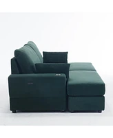 Streamdale Furniture Green 2 Seater Sofa with Usb cup holder with 2 Ottoman