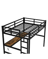 Streamdale Furniture Metal Full Size Loft Bed with Power Outlet and Led Lighted, Space-Saving, Noise Reduced, Black