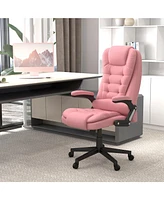 High Back Vibration Massage Office Chair with 6 Vibration Points, Heated Reclining Pu Leather Computer Chair with Armrest and Remote, Pink