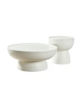 Streamdale Furniture Fiberglass Cream Style Coffee Table Set of 2 for Living Room,Matte White Round Table front of the Sofa, Irregular Center Table fo