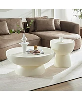 Streamdale Furniture Fiberglass Cream Style Coffee Table Set of 2 for Living Room,Matte White Round Table front of the Sofa, Irregular Center Table fo