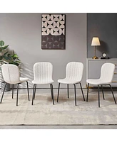 Streamdale Furniture Off White Boucle Dining Chairs Set of 4,Mid-Century Modern Upholstered Pu Leather Chairs,for Kitchen Dining Room