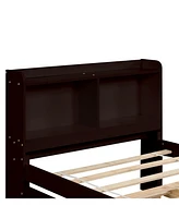 Slickblue Twin Bed with Trundle and Bookcase - Space-Saving Bedroom Furniture for Sleepovers Storage