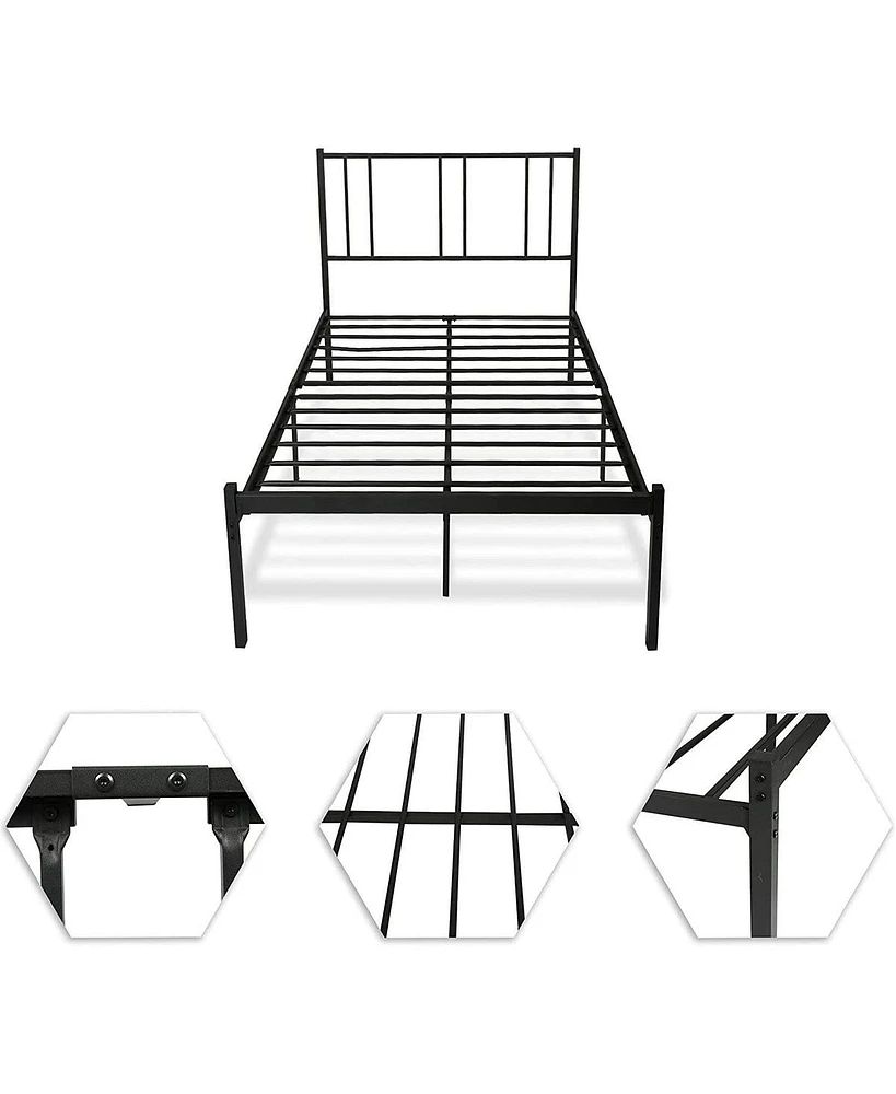 Slickblue Twin Size Platform Bed with Headboard Sleek and Sturdy Design for Space-Saving Comfort