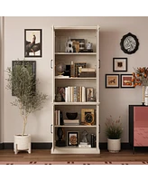 Famapy Bookcase with 2 Glass Doors and 2 Wood Doors