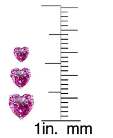 3-Pc. Set Lab Grown Pink Sapphire Heart Stud Earrings (2-1/5 ct. t.w.) in Sterling Silver