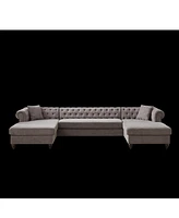 135.5-inch Modern Style Chenille Three Piece Sofa, Pull Point Design U-shaped Sofa two Chaise Longue Seats, two Pillows and Wooden feet