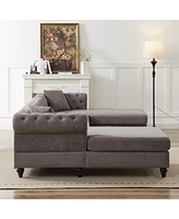 135.5-inch Modern Style Chenille Three Piece Sofa, Pull Point Design U-shaped Sofa two Chaise Longue Seats, two Pillows and Wooden feet
