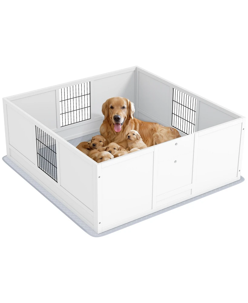 PawHut Whelping Box for Dogs w/ Pad for Large Dogs, 49" x 47" x 19"