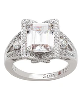 Suzy Levian New York Suzy Levian Sterling Silver Emerald Cut Cubic Zirconia French Filigree Ring