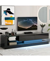 Slickblue Modern High Gloss Tv Stand with Two Media Storage Cabinets Entertainment Center for 75" TVs