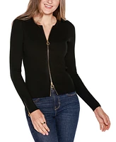 Belldini Women's Black Label Ribbed Double-Zip Cardigan Sweater