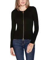 Belldini Women's Black Label Ribbed Double-Zip Cardigan Sweater